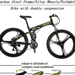 EUROBIKE Folding Bikes TSM G7 Mountain Bike Dual Disc Brake 21 Speed Adult Bike Armygerrn 3-Spoke