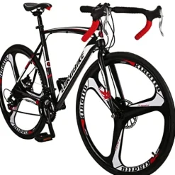 EUROBIKE Road Bike 700C Wheels 21 Speed Dual Disc Brake Bicycle 54cm Frame Black Red