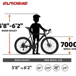 EUROBIKE Road Bike 700C Wheels 21 Speed Dual Disc Brake Bicycle 54cm Frame Black Red