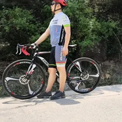 EUROBIKE Road Bike 700C Wheels 21 Speed Dual Disc Brake Bicycle 54cm Frame Black Red