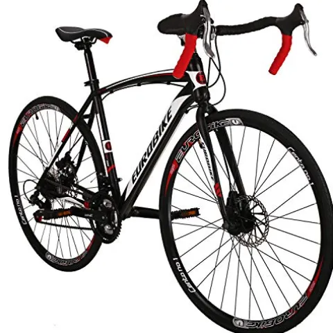 EUROBIKE Road Bike 700C Wheels 21 Speed Disc Brake Bicycle 54cm Cycling Black Red