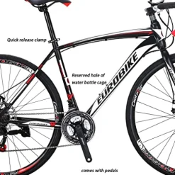 EUROBIKE Road Bike 700C Wheels 21 Speed Disc Brake Bicycle 54cm Cycling Black Red