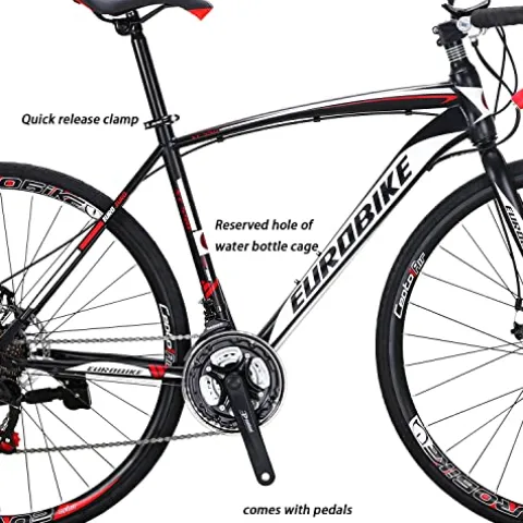 EUROBIKE Road Bike 700C Wheels 21 Speed Disc Brake Bicycle 54cm Cycling Black Red