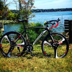 EUROBIKE Road Bike TSM550 21 Speed Dual Disc Brake 54CM 700C 3-Spoke Wheels Black White