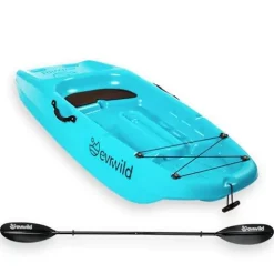 Evrwild Kids 6.5ft Kayak with Paddle, Lightweight Premium & Stable, 3-Level Footrest, Sit On Top for Youth to Teen Up to 130lbs, Grinnell Glacier Blue
