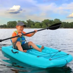 Evrwild Kids 6.5ft Kayak with Paddle, Lightweight Premium & Stable, 3-Level Footrest, Sit On Top for Youth to Teen Up to 130lbs, Grinnell Glacier Blue