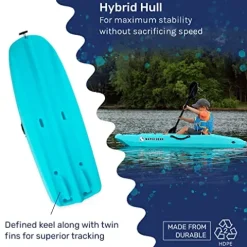 Evrwild Kids 6.5ft Kayak with Paddle, Lightweight Premium & Stable, 3-Level Footrest, Sit On Top for Youth to Teen Up to 130lbs, Grinnell Glacier Blue