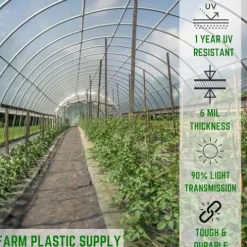 Farm Plastic Supply Clear Greenhouse Plastic Sheeting 6 mil 1 Year UV Resistant Polyethylene 60′ x 80′