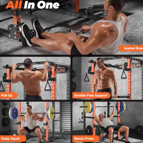 FEIERDUN Multi-Function Squat Rack Power Cage FLA01 with Cable Crossover System Orange