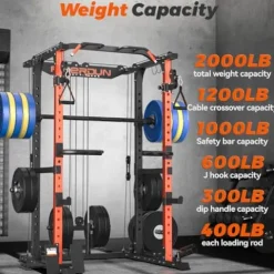 FEIERDUN Multi-Function Squat Rack Power Cage FLA01 with Cable Crossover System Orange