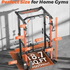 FEIERDUN Multi-Function Squat Rack Power Cage with Cable Crossover, 2000LBS Capacity, Orange/Black