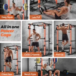 FEIERDUN Multi-Function Squat Rack Power Cage with Cable Crossover, 2000LBS Capacity, Orange/Black