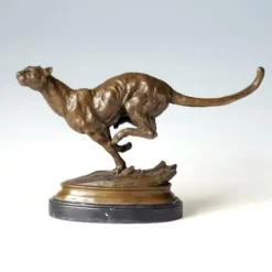 FENGSHUI-CAISHEN Pure Copper Cheetah Statue Brown