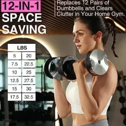 FF Finer Form Adjustable Dumbbells 5-32.5 LBs Chrome