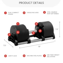 FF Finer Form NÜOBELL Adjustable Dumbbell Pair 5-80 lbs Black and Silver