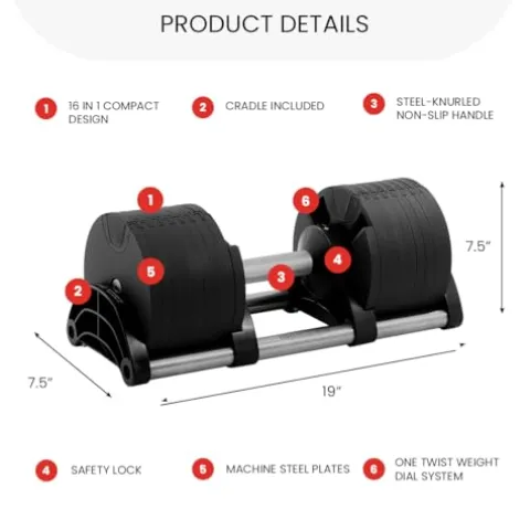 FF Finer Form NUOBELL Adjustable Dumbbell Pair 5-80 lbs Ash