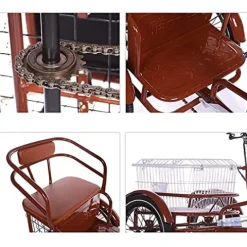 FGVDJ Adult Tricycle 16″ Trike Cruiser Bike 1 Speed Cargo Cycling with Light & Basket Brown