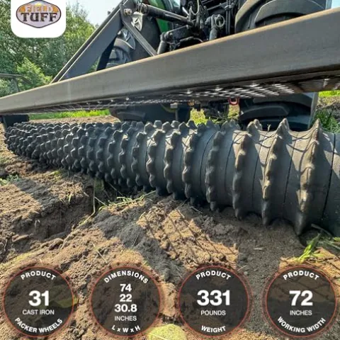 Field Tuff 5′ 3 Point Cultipacker with 26 Cast Iron Wheels, 60″ Working Width, Black