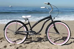 Firmstrong Bella Fashionista 3-Speed Beach Cruiser Bicycle 26-Inch Matte Black/Pink Rims