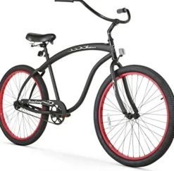 Firmstrong Bruiser Man Single Speed Beach Cruiser Bicycle 26-Inch Matte Black/Red Rims