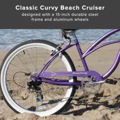 Firmstrong Urban Women’s Beach Cruiser Bike, 7 Speed, 26 Inch, Purple w/ Black Seat