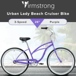 Firmstrong Urban Women’s Beach Cruiser Bike 3 Speed 26 Inch Purple w/ Black Seat/Grips