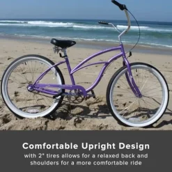 Firmstrong Urban Women’s Beach Cruiser Bike 3 Speed 26 Inch Purple w/ Black Seat/Grips