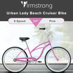 Firmstrong Urban Women’s Beach Cruiser Bike 3 Speed 24 Inch Pink w/ Black Seat/Grips