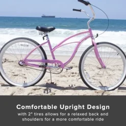 Firmstrong Urban Women’s Beach Cruiser Bike 3 Speed 24 Inch Pink w/ Black Seat/Grips
