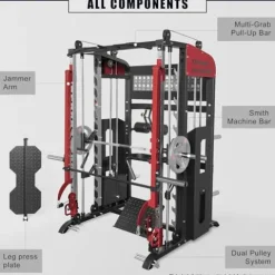 Fitness Dreamer Home Gym Smith Machine for Upper Body Strength Training Equipment and Leg Developer Red