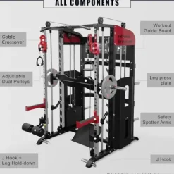 Fitness Dreamer Home Gym Smith Machine for Upper Body Strength Training Equipment and Leg Developer Red