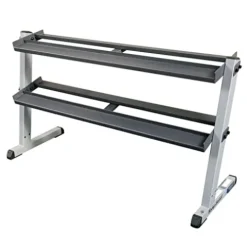 Fitness Factory Rubber Coat Hex Dumbbell Set 5-50 lb with Heavy Duty 2-Tier Storage Rack Black