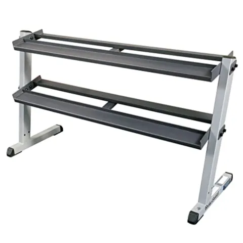 Fitness Factory Rubber Coat Hex Dumbbell Set 5-50 lb with Heavy Duty 2-Tier Storage Rack Black