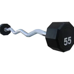 Fitness First 10-Sided Fixed Urethane Encased EZ Curl Barbell 75 lbs Black
