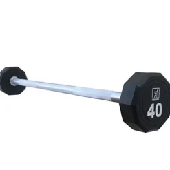 Fitness First 10-Sided Urethane Encased Straight Barbell 120 LBS Black