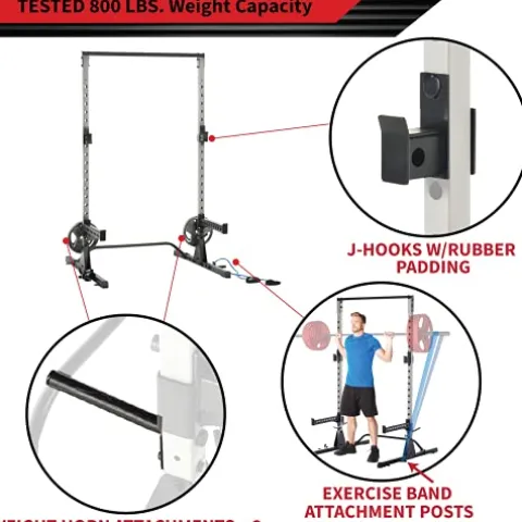 Fitness Reality Squat Rack Power Cage with J-Hooks, Landmine 360° Swivel, Weight Plate Storage Attachment and Power Band Pegs Gray