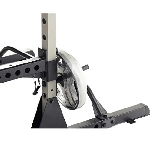 Fitness Reality Squat Rack Power Cage with J-Hooks, Landmine 360° Swivel, Weight Plate Storage Attachment and Power Band Pegs Gray