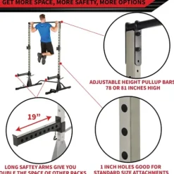 Fitness Reality Squat Rack Power Cage with J-Hooks, Landmine 360° Swivel, Weight Plate Storage Attachment and Power Band Pegs Gray