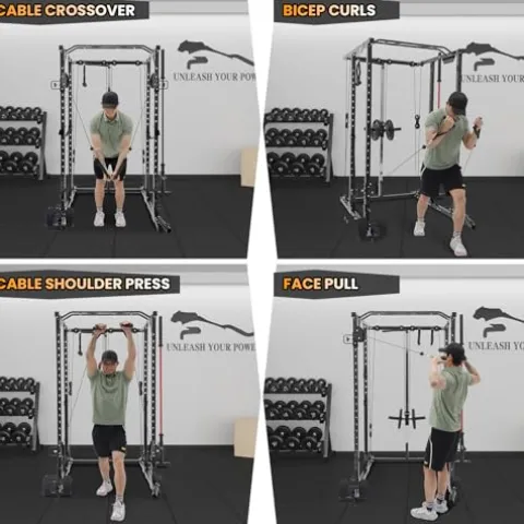 Flarhetoric Power Cage 2000 Lbs Squat Rack with Cable System & LAT Pull Down, Black