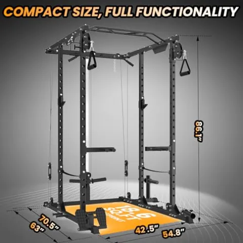 Flarhetoric Power Cage 2000 Lbs Squat Rack with Cable System & LAT Pull Down, Black