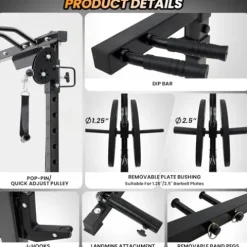 Flarhetoric Power Cage 2000 Lbs Squat Rack with Cable System & LAT Pull Down, Black