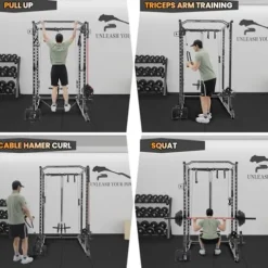 Flarhetoric Power Cage 2000 Lbs Squat Rack with Cable System & LAT Pull Down, Black