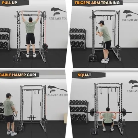 Flarhetoric Power Cage 2000 Lbs Squat Rack with Cable System & LAT Pull Down, Black