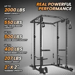 Flarhetoric Power Cage 2000 Lbs Squat Rack with Cable System & LAT Pull Down, Black