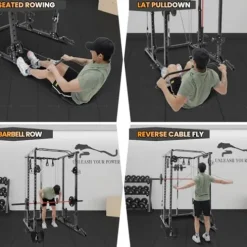 Flarhetoric Power Cage 2000 Lbs Squat Rack with Cable System & LAT Pull Down, Black