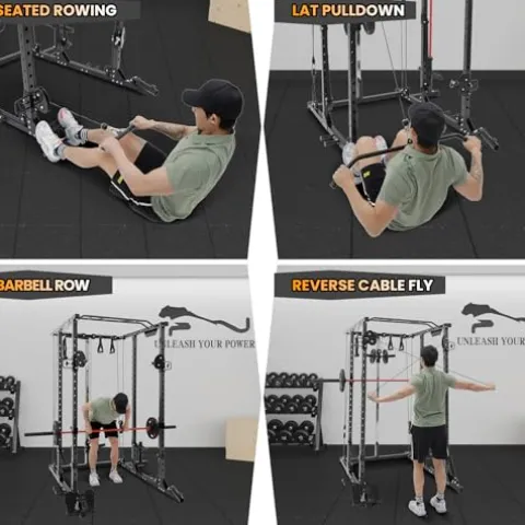 Flarhetoric Power Cage 2000 Lbs Squat Rack with Cable System & LAT Pull Down, Black