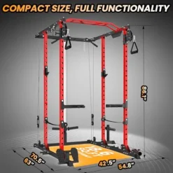 Flarhetoric Power Cage 2000 Lbs Home Gym Squat Rack with Cable Cross-Over & LAT Pull Down Black and Red