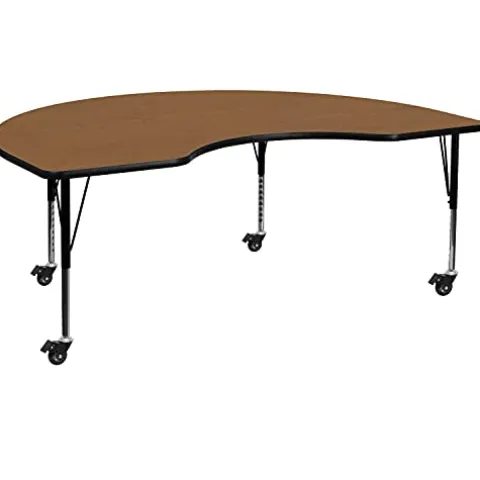 Flash Furniture Wren Mobile Kidney Oak Activity Table Height Adjustable