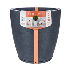 Floridis Resin Planter Indoor/Outdoor with Drainage Hole and Saucer XX Large 29.53×27.56 in Dark Grey