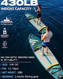 FLYPARK Fishing Inflatable Paddle Board 10’8”x35” Fishing SUP Stand Up Paddleboard Blue